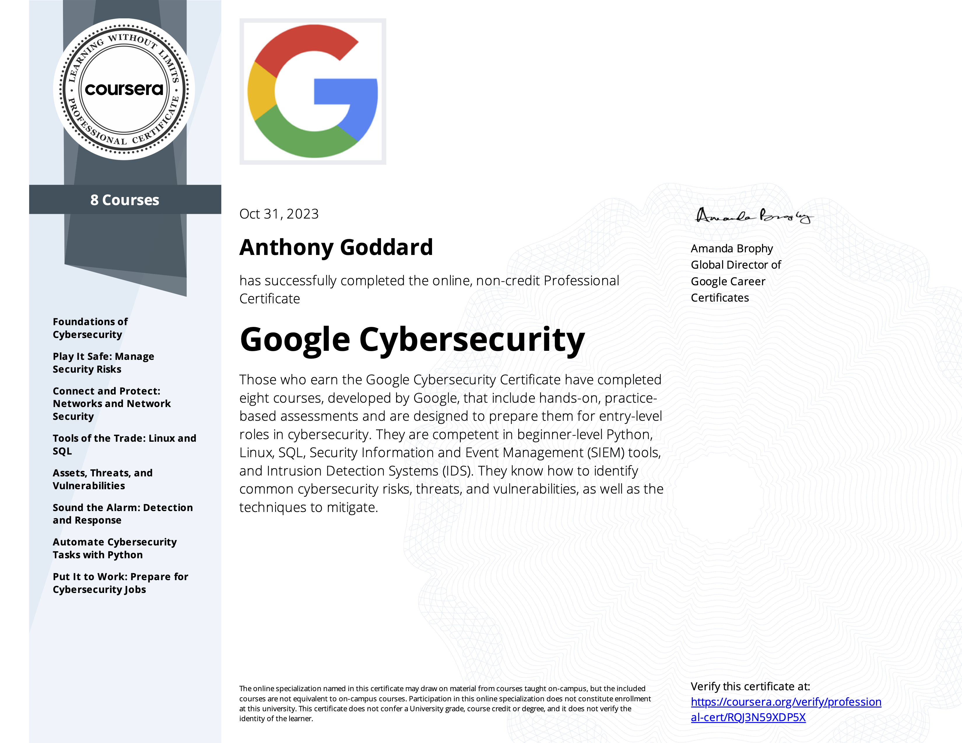 Google Cybersecurity - Coursera RQJ3N59XDP5X